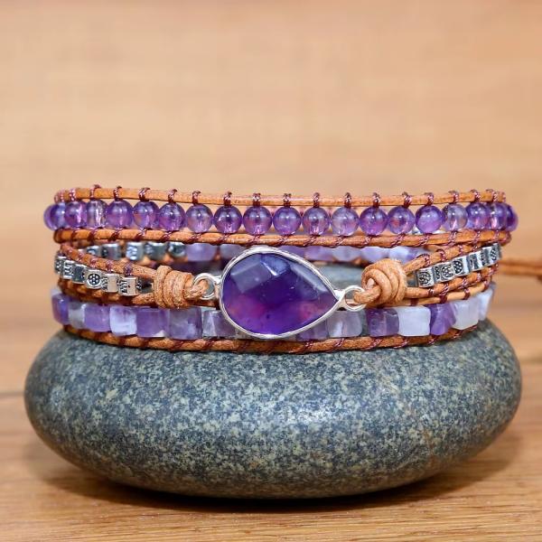 Wickelarmband „Waldlicht“ mit Amethyst-Tropfen
